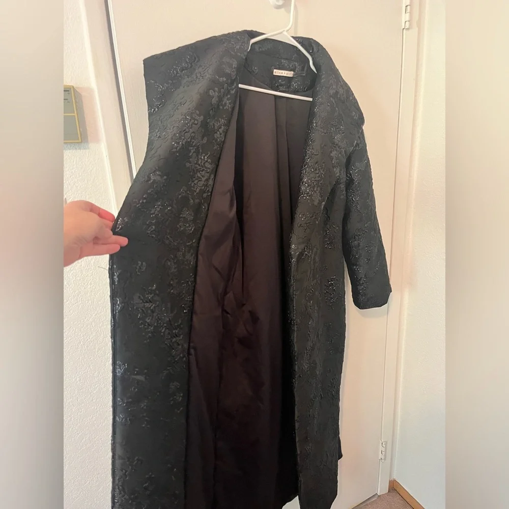 Alice + Olivia Ima Duvet Maxi Puffer Coat Black Metallic Jacquard XS